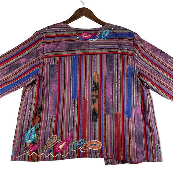 National Geographic Purple Patchwork Open Front Silk Boho Blazer Sz Lg - Picture 3 of 8